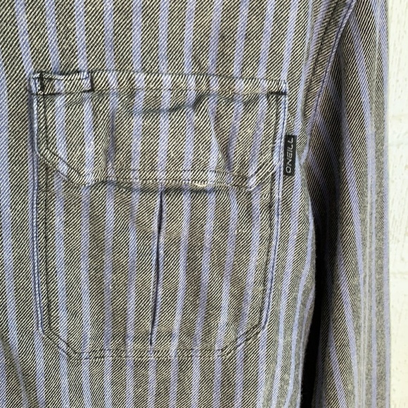 O'Neill Navy Striped Button Down Long Sleeve Shirt sz M - Picture 3 of 6